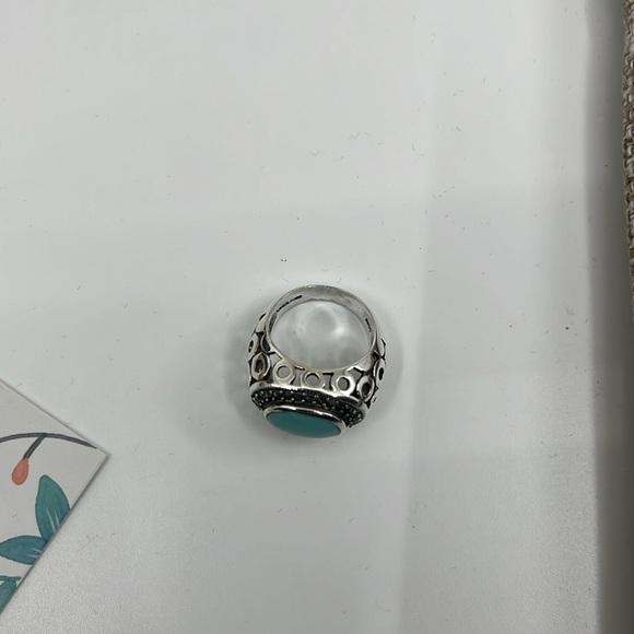 Vintage Sterling Silver Marcasite and Sleeping Beauty Turquoise Ring - Picture 11 of 12